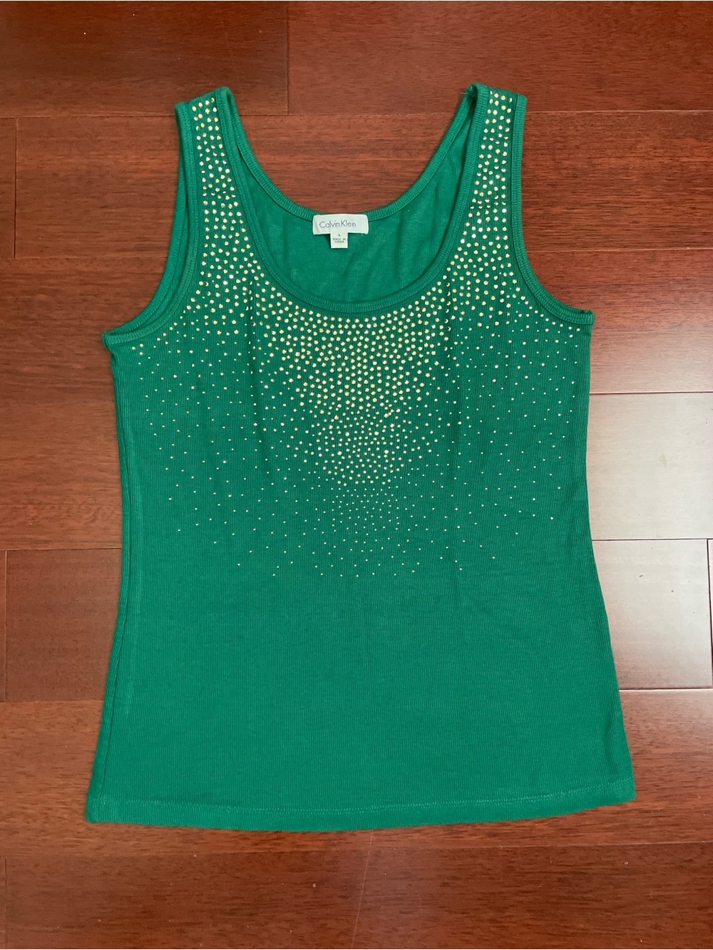 Calvin Klein Emerald Tank Top with Gold Stud Accents
